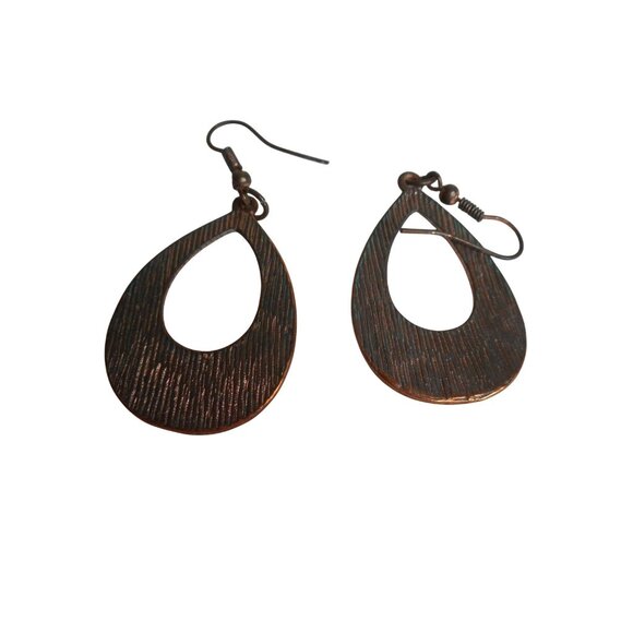 Costume dangle Earrings Copper teardrop shape - Picture 2 of 2